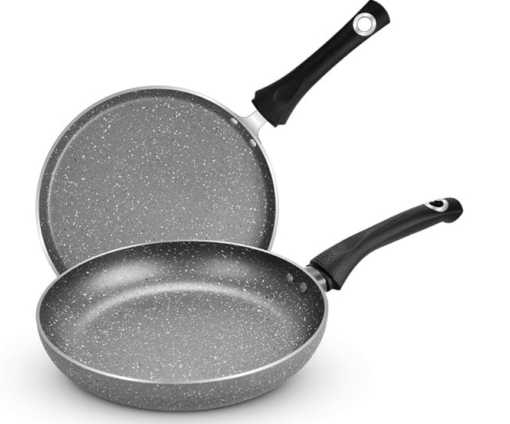 BERGNER Aluminium Bellini Marble Non Stick Cookware Set 2Pc-Dosa Tawa 28Cm,Frypan 24Cm with Induction Compatible, Bakelite Handles, Pfoa Free, Grey